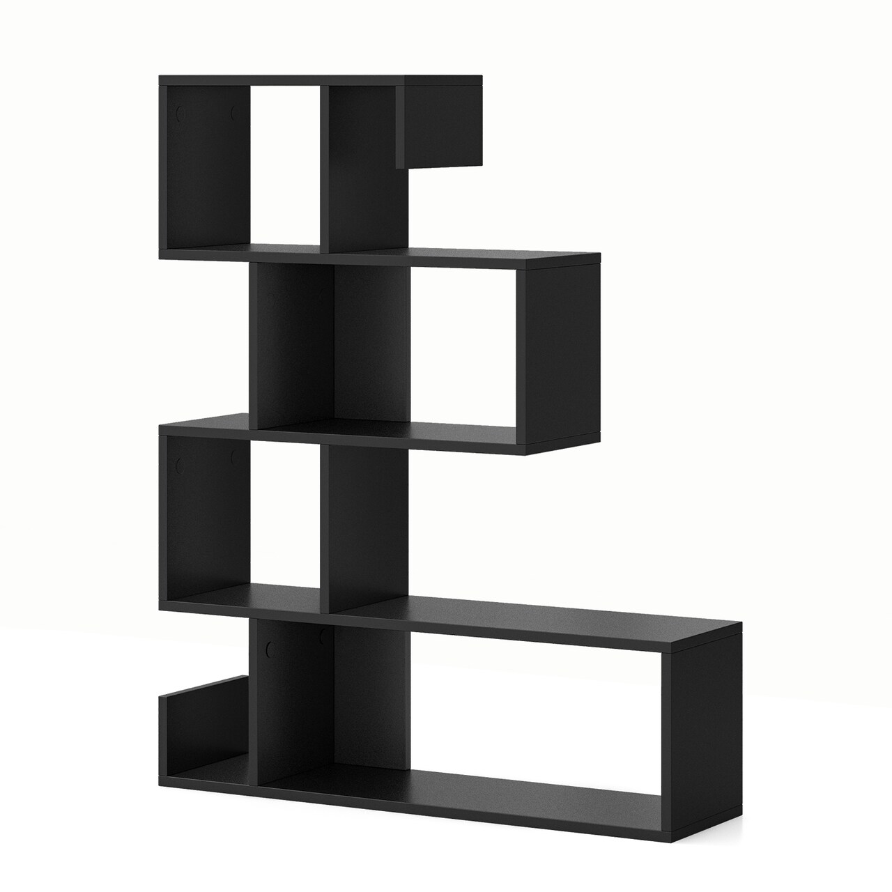 Black 5-Tier S-Shaped Bookshelf Geometric Z-Shelf Bookcase with Open Cubes